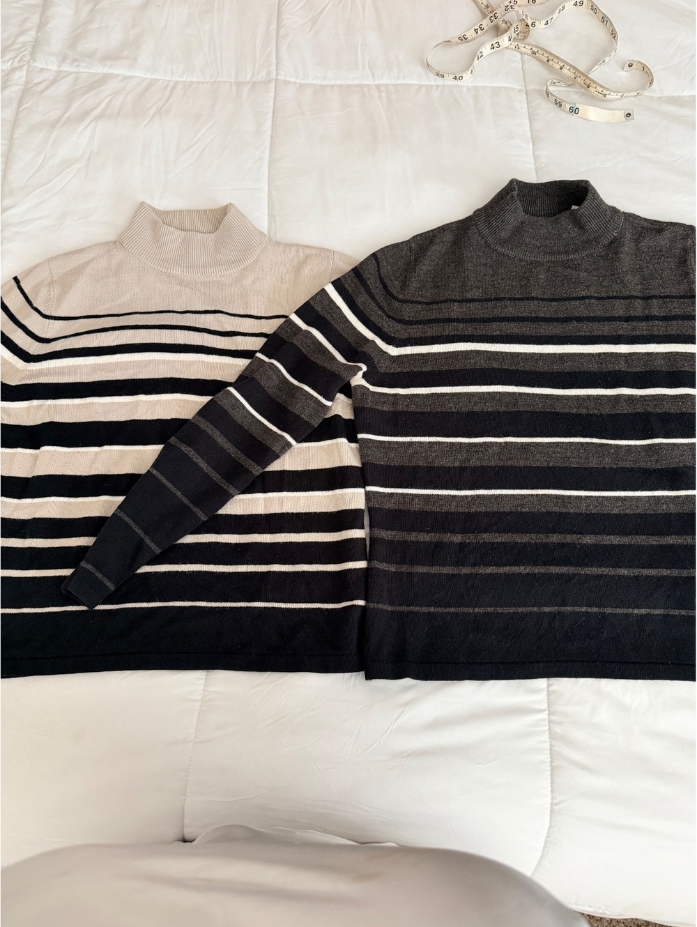 Set of Two Striped Turtleneck Sweaters in Black and Cream
